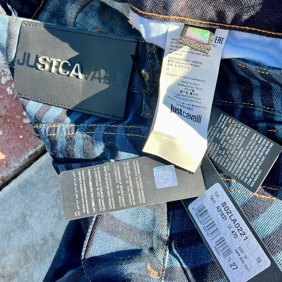 Just Cavalli Zebra Denim Jeans Blue Black High-Rise Skinny Size 27 NWT - Picture 3 of 9